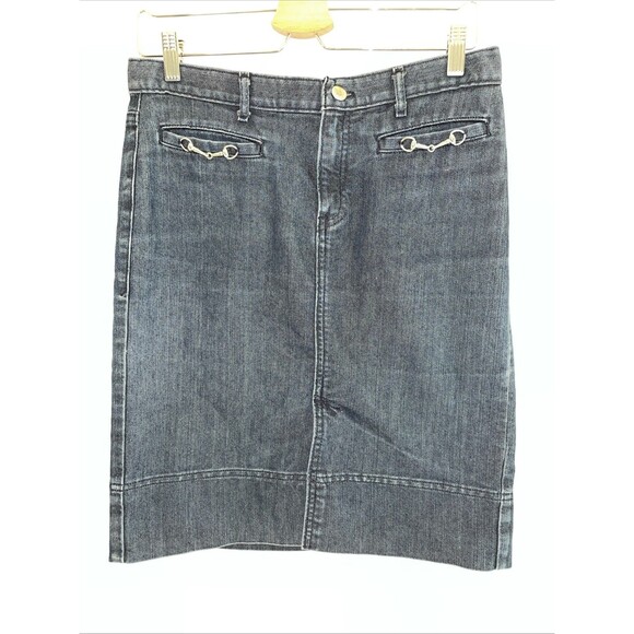 Cowgirl Horse Bit Front Slit Denim Blue Jean Skirt Rodeo Equestrian Y2K Sz 6 - Picture 1 of 7